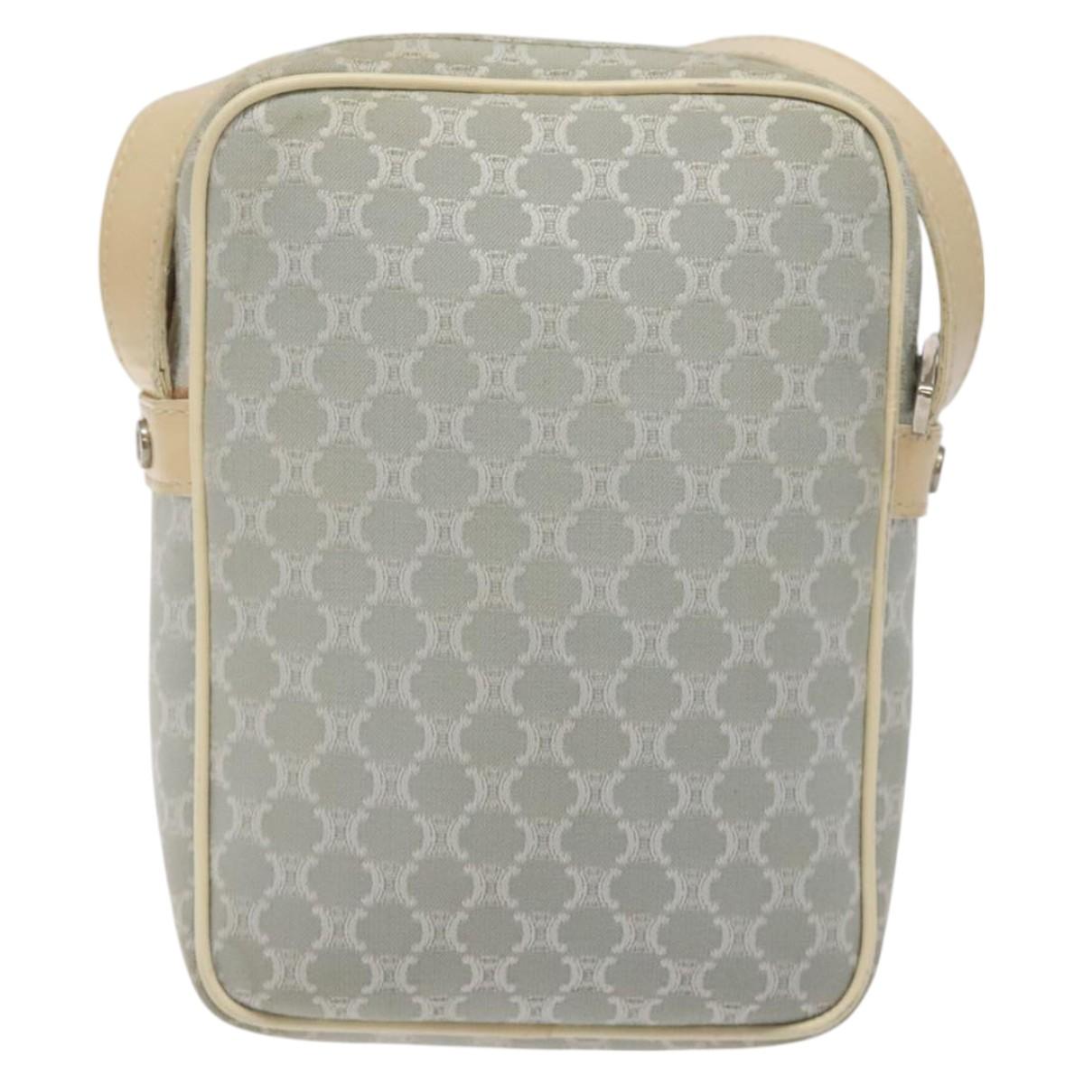 CELINE Macadam Canvas Shoulder Bag Light Blue Silver Auth 123219