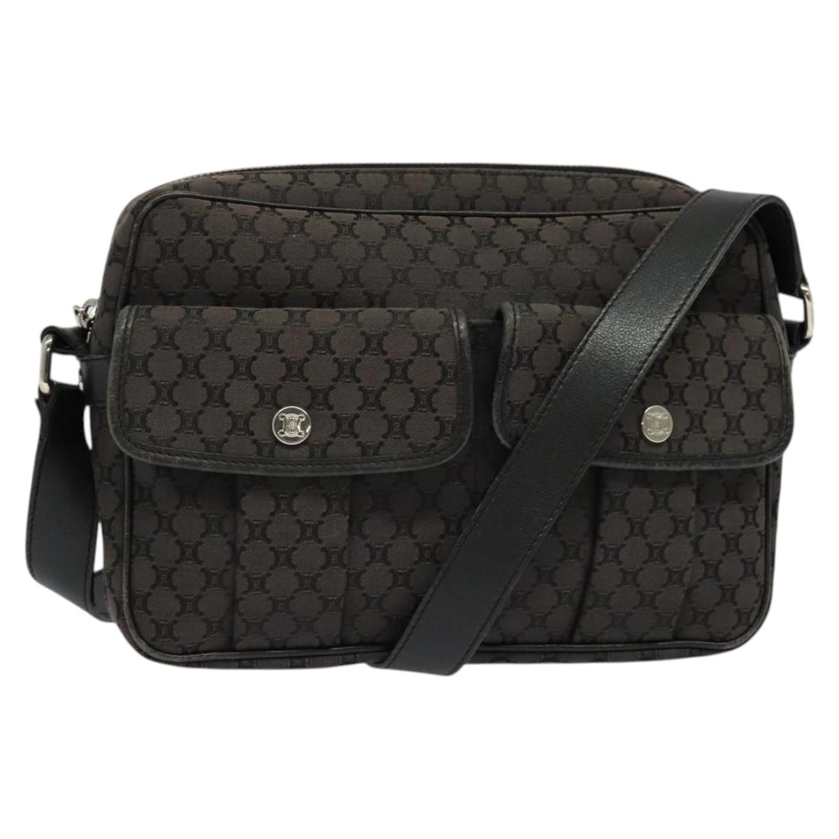 CELINE Macadam Canvas Shoulder Bag Black Silver Auth 123220