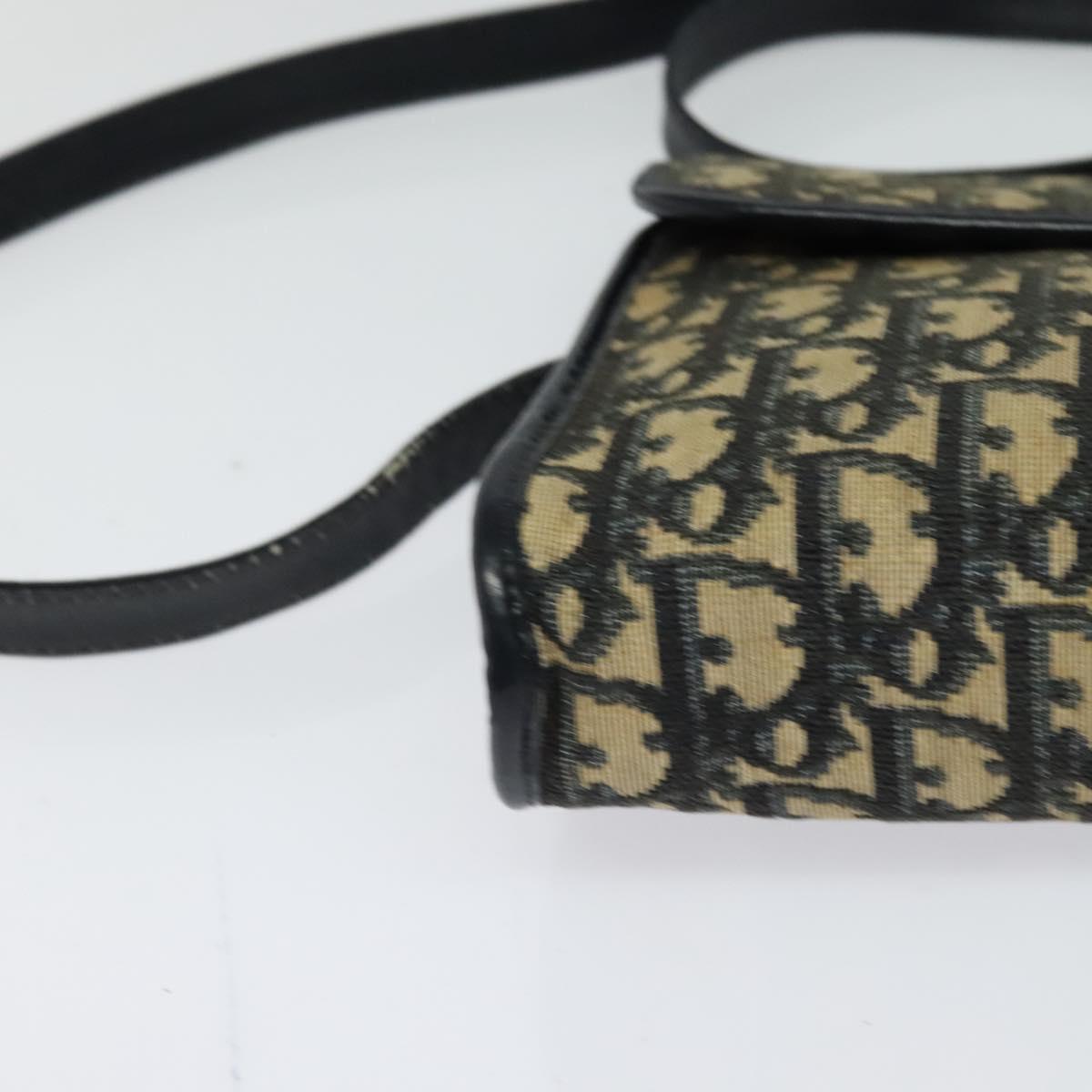 Christian Dior Trotter Canvas Shoulder Bag Navy Gold Auth 123224