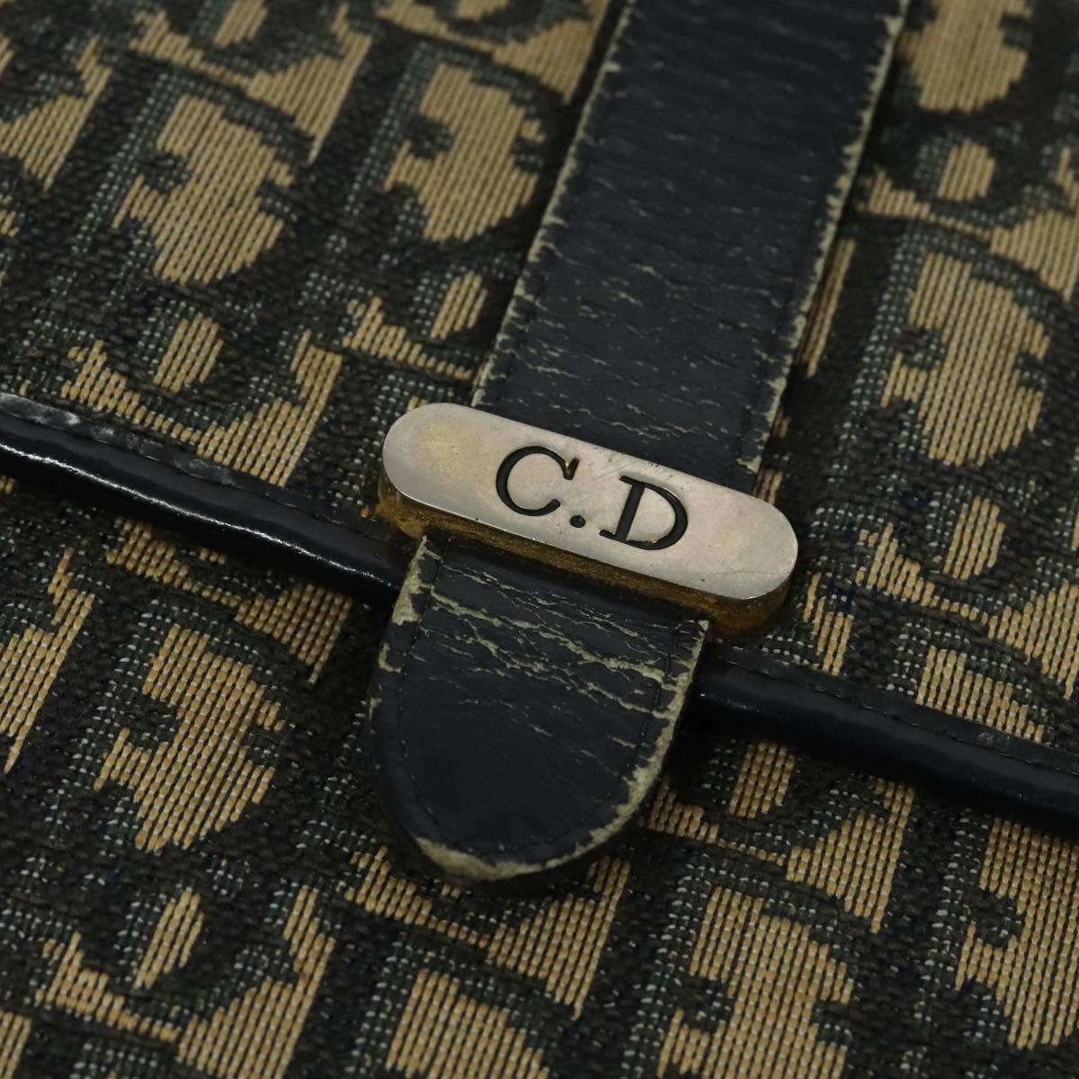 Christian Dior Trotter Canvas Shoulder Bag Navy Gold Auth 123224