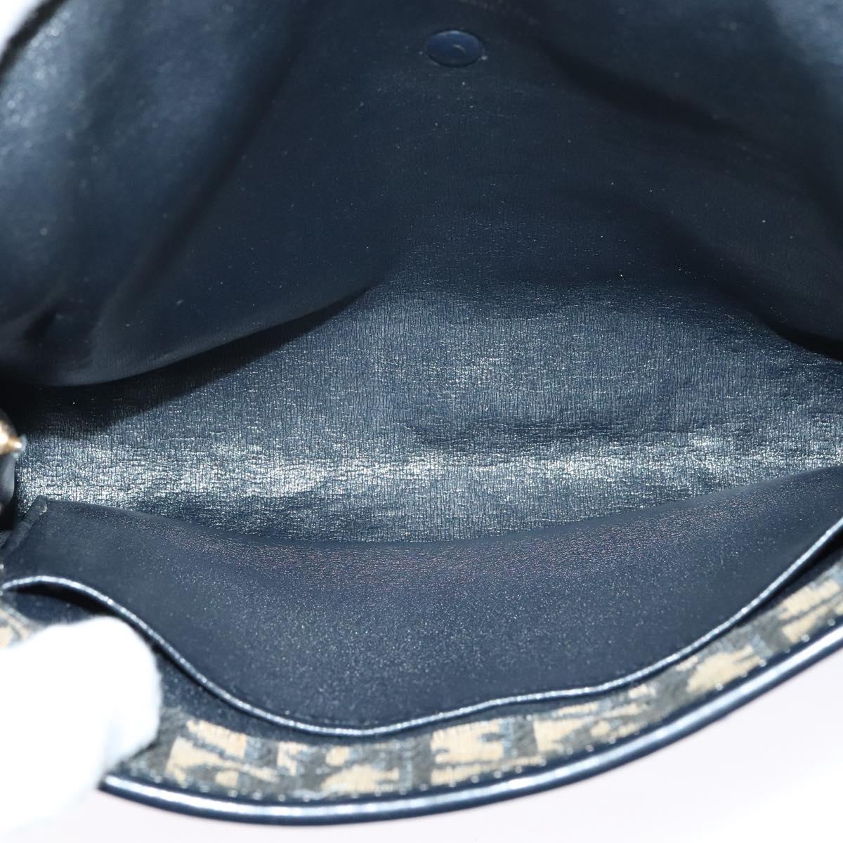 Christian Dior Trotter Canvas Shoulder Bag Navy Gold Auth 123224