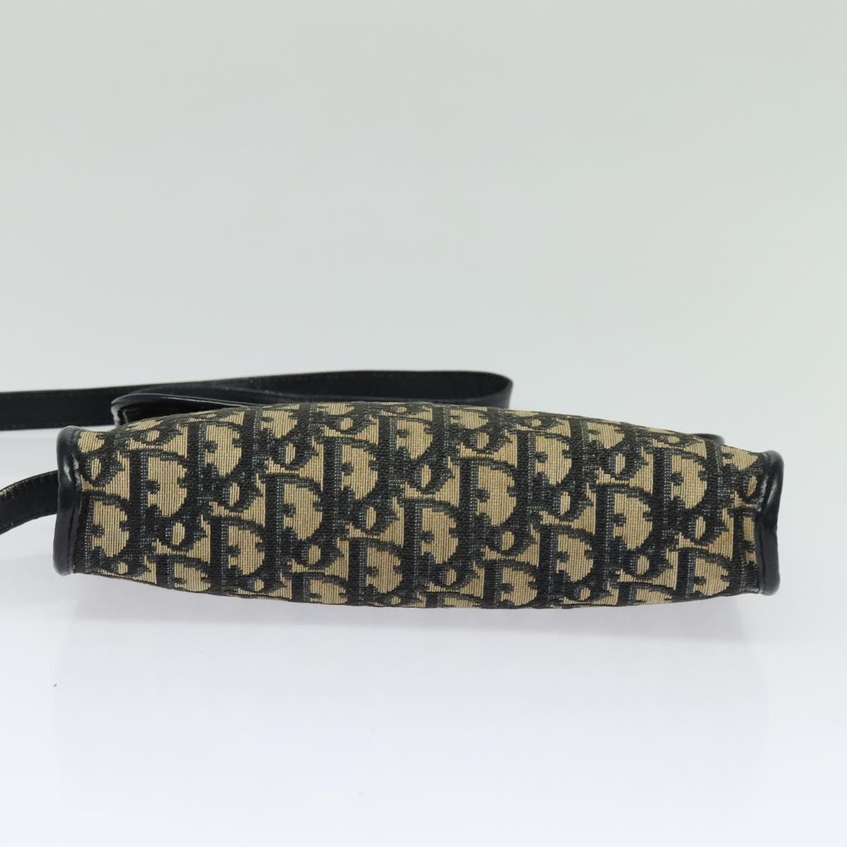 Christian Dior Trotter Canvas Shoulder Bag Navy Gold Auth 123224