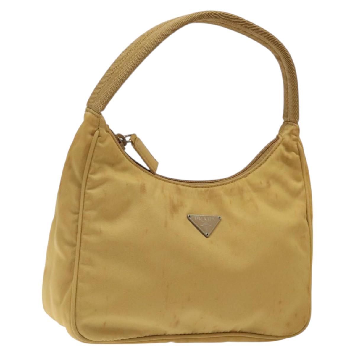 PRADA Hand Bag Nylon Beige Auth 123259