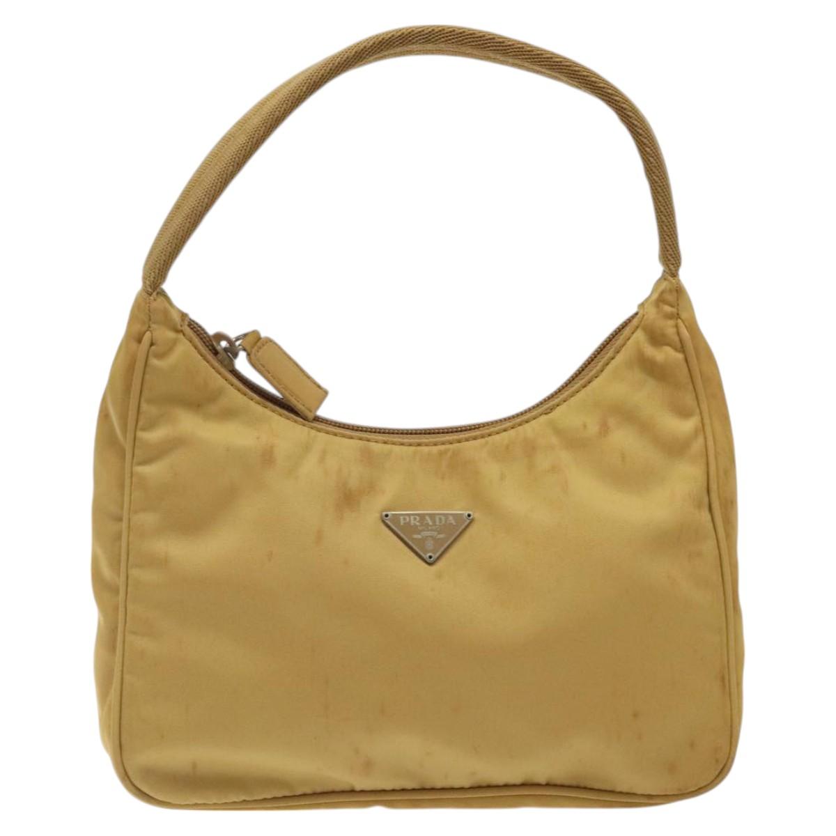 PRADA Hand Bag Nylon Beige Auth 123259