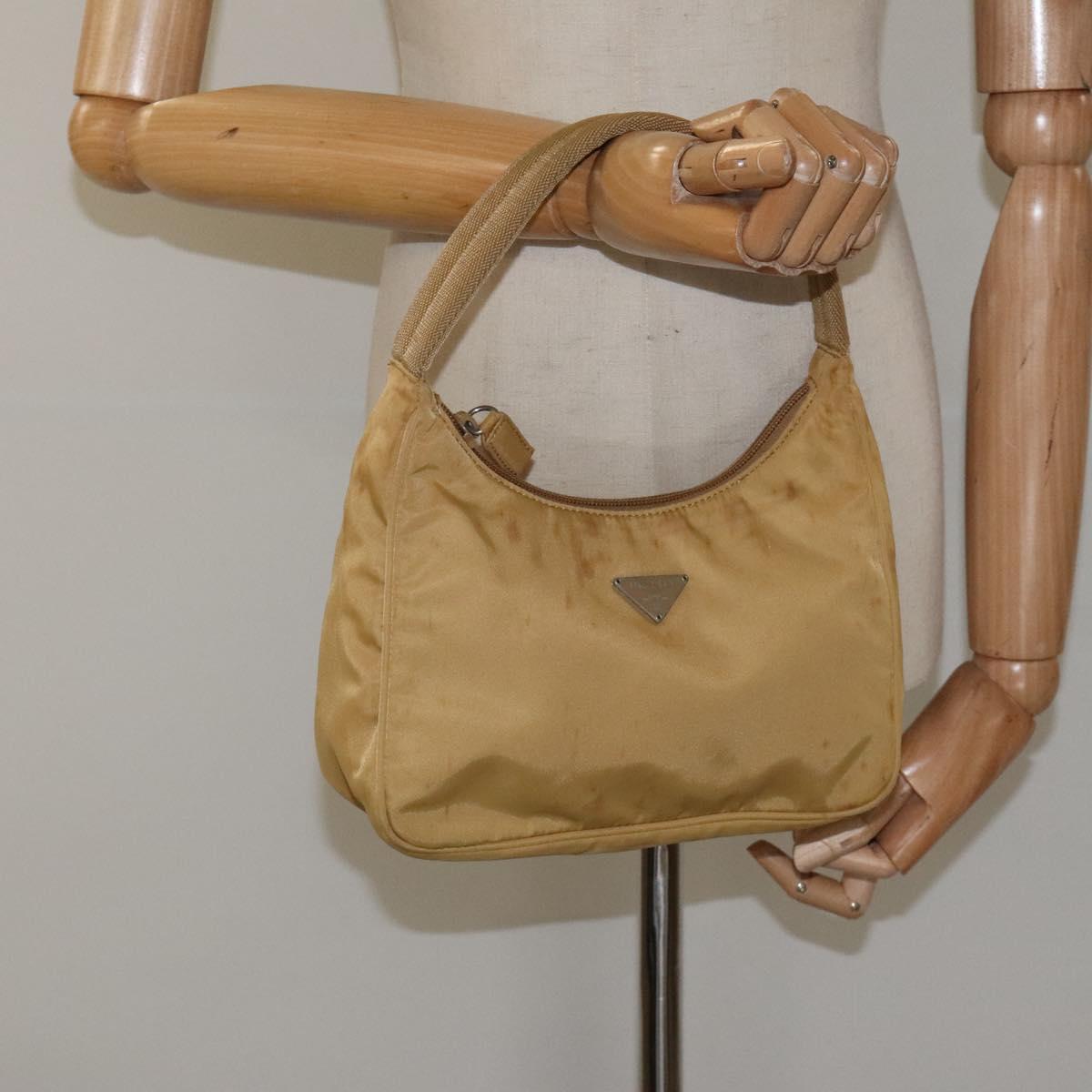 PRADA Hand Bag Nylon Beige Auth 123259