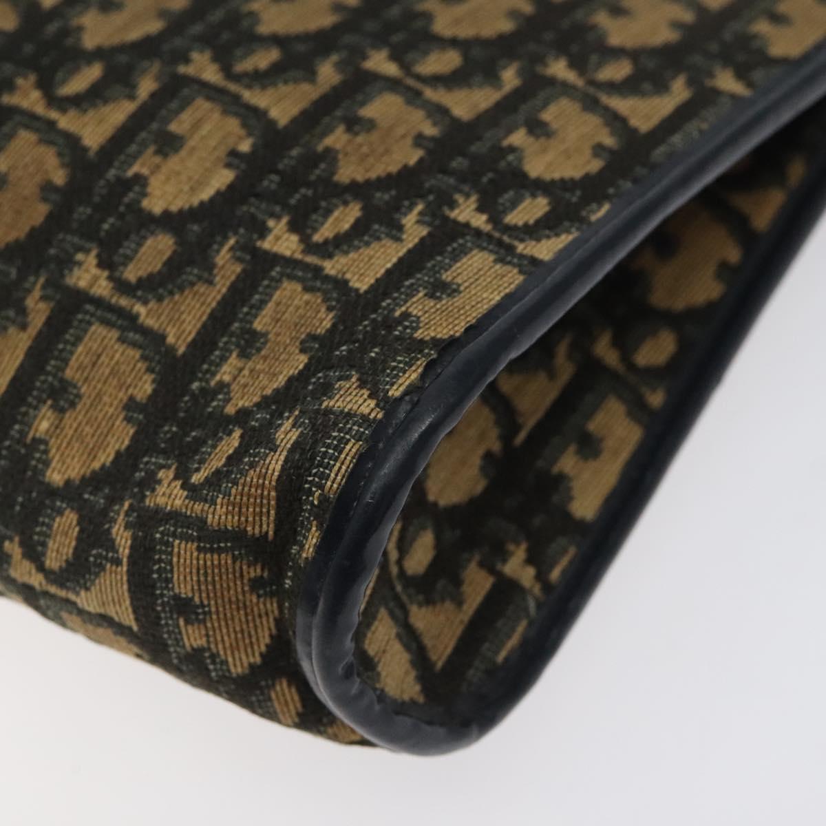 Christian Dior Trotter Canvas Shoulder Bag Navy Gold Auth 123286