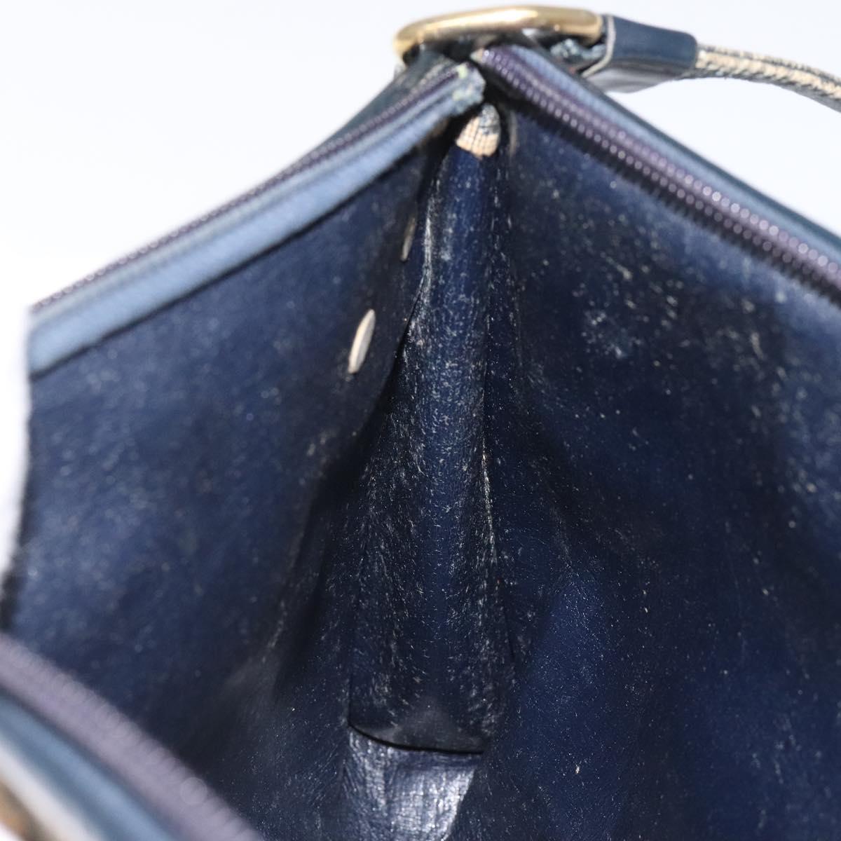 Christian Dior Trotter Canvas Shoulder Bag Navy Gold Auth 123286