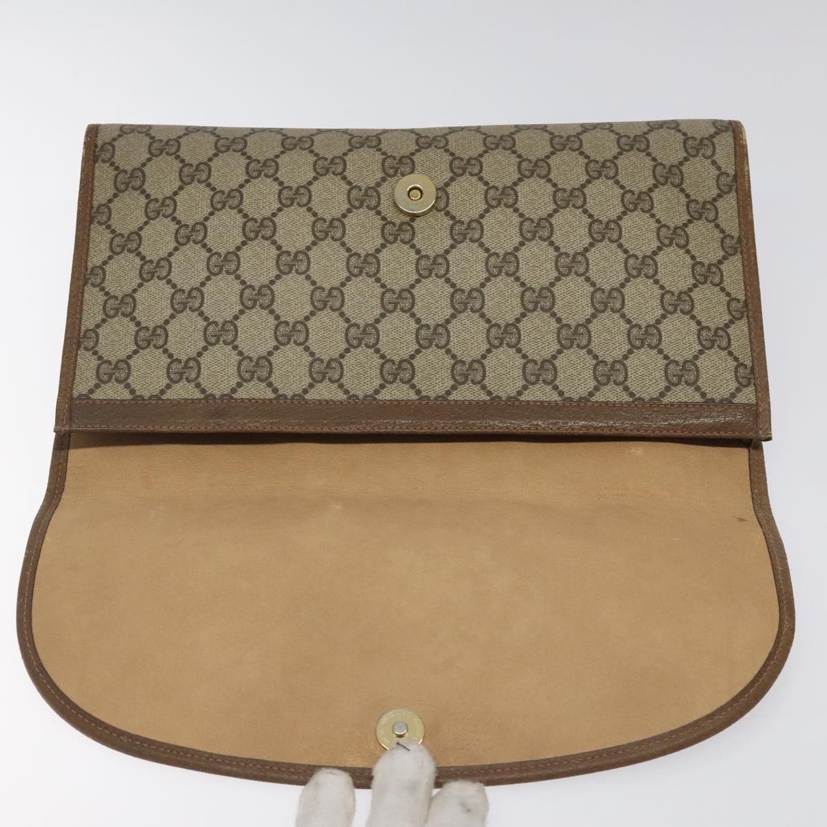 GUCCI GG Supreme Web Sherry Line Clutch Bag PVC Beige Red 89 01 031 Auth 123291
