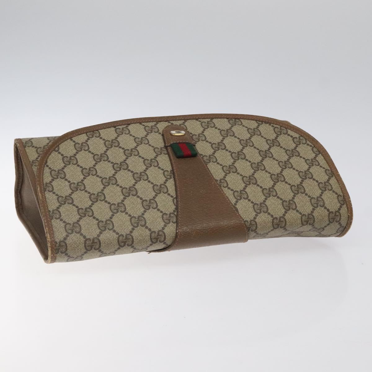 GUCCI GG Supreme Web Sherry Line Clutch Bag PVC Beige Red 89 01 031 Auth 123291