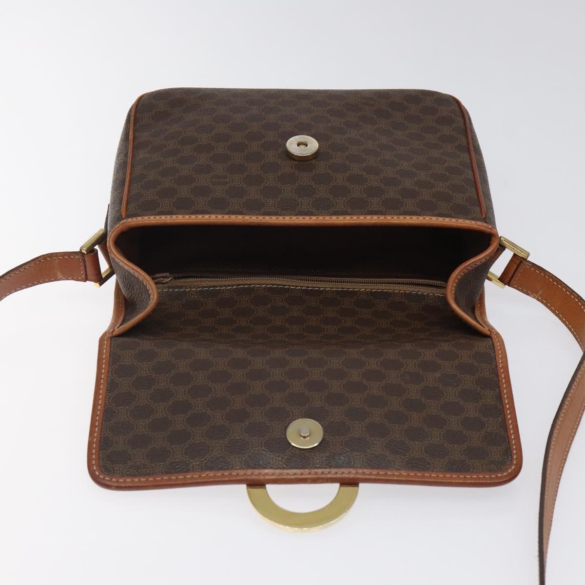 CELINE Macadam Canvas Circle Shoulder Bag PVC Leather Brown Gold Auth 123293
