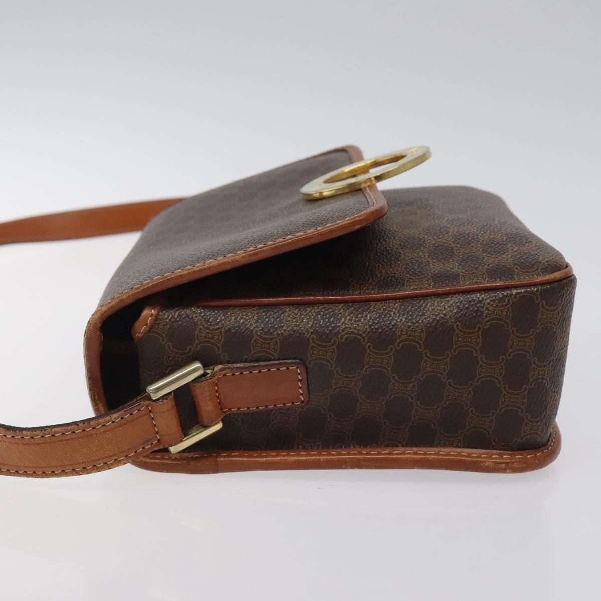 CELINE Macadam Canvas Circle Shoulder Bag PVC Leather Brown Gold Auth 123293