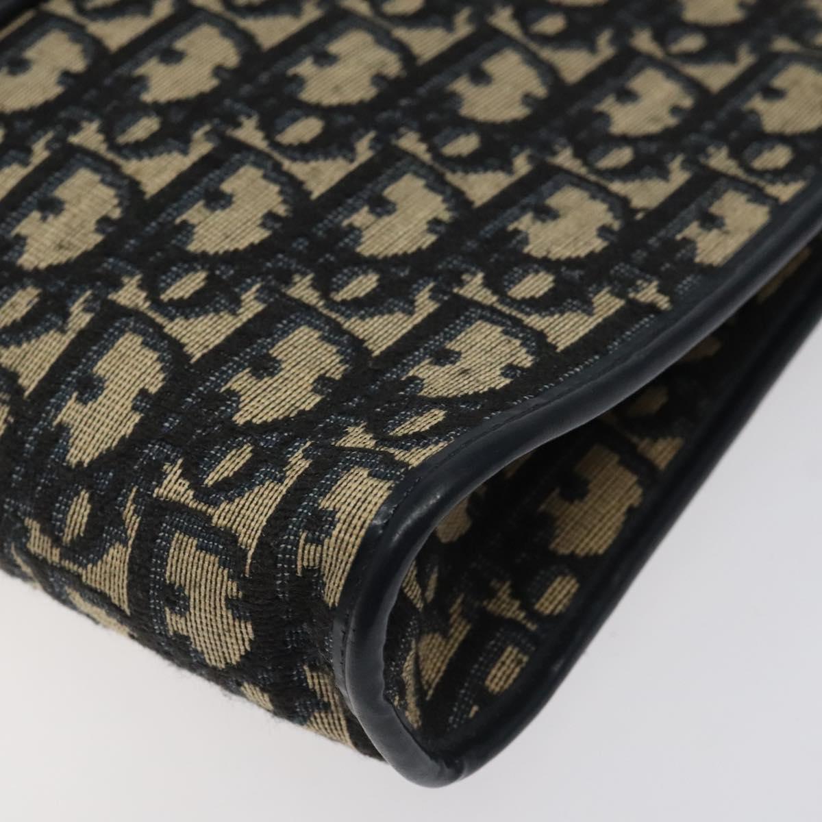 Christian Dior Trotter Canvas Shoulder Bag Navy Gold Auth 123314