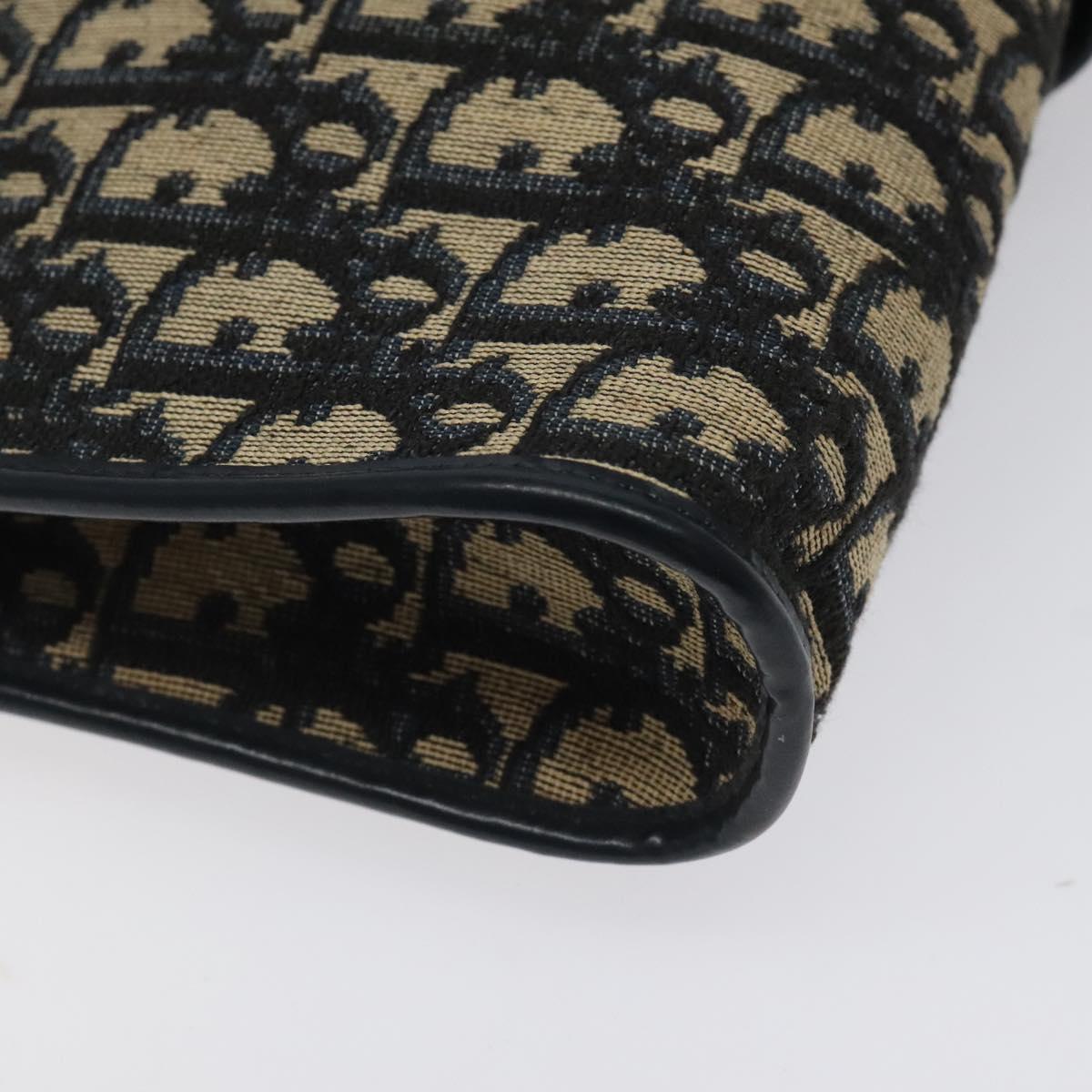 Christian Dior Trotter Canvas Shoulder Bag Navy Gold Auth 123314