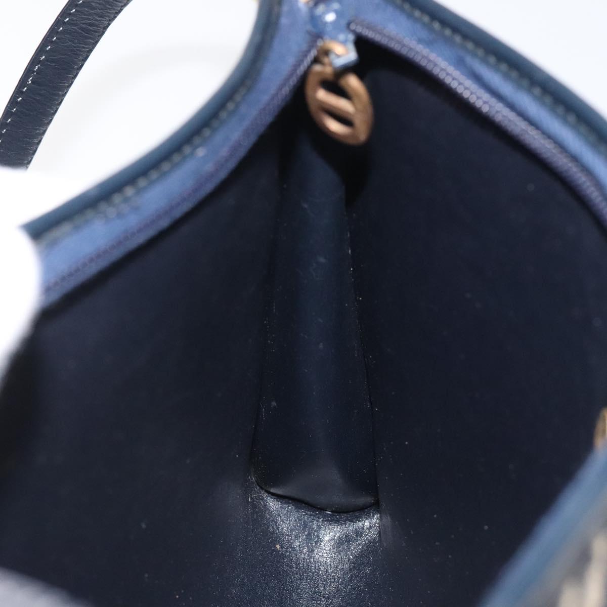 Christian Dior Trotter Canvas Shoulder Bag Navy Gold Auth 123314