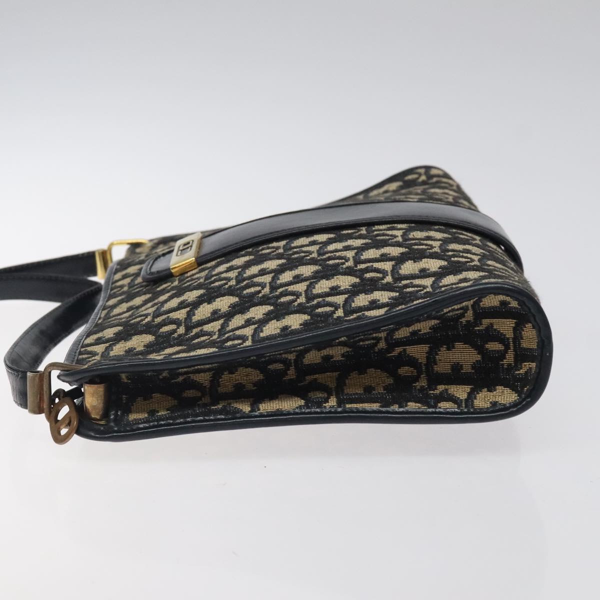 Christian Dior Trotter Canvas Shoulder Bag Navy Gold Auth 123314