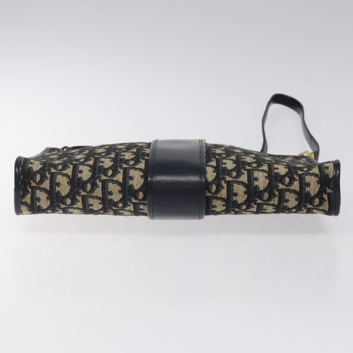 Christian Dior Trotter Canvas Shoulder Bag Navy Gold Auth 123314