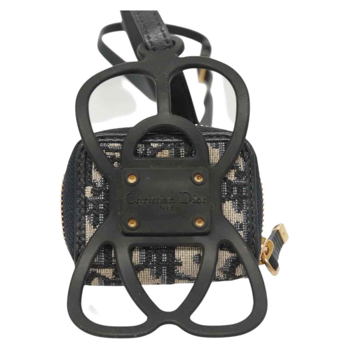 Christian Dior Trotter Canvas Cell Phone Case Rubber Navy Gold Auth 123315