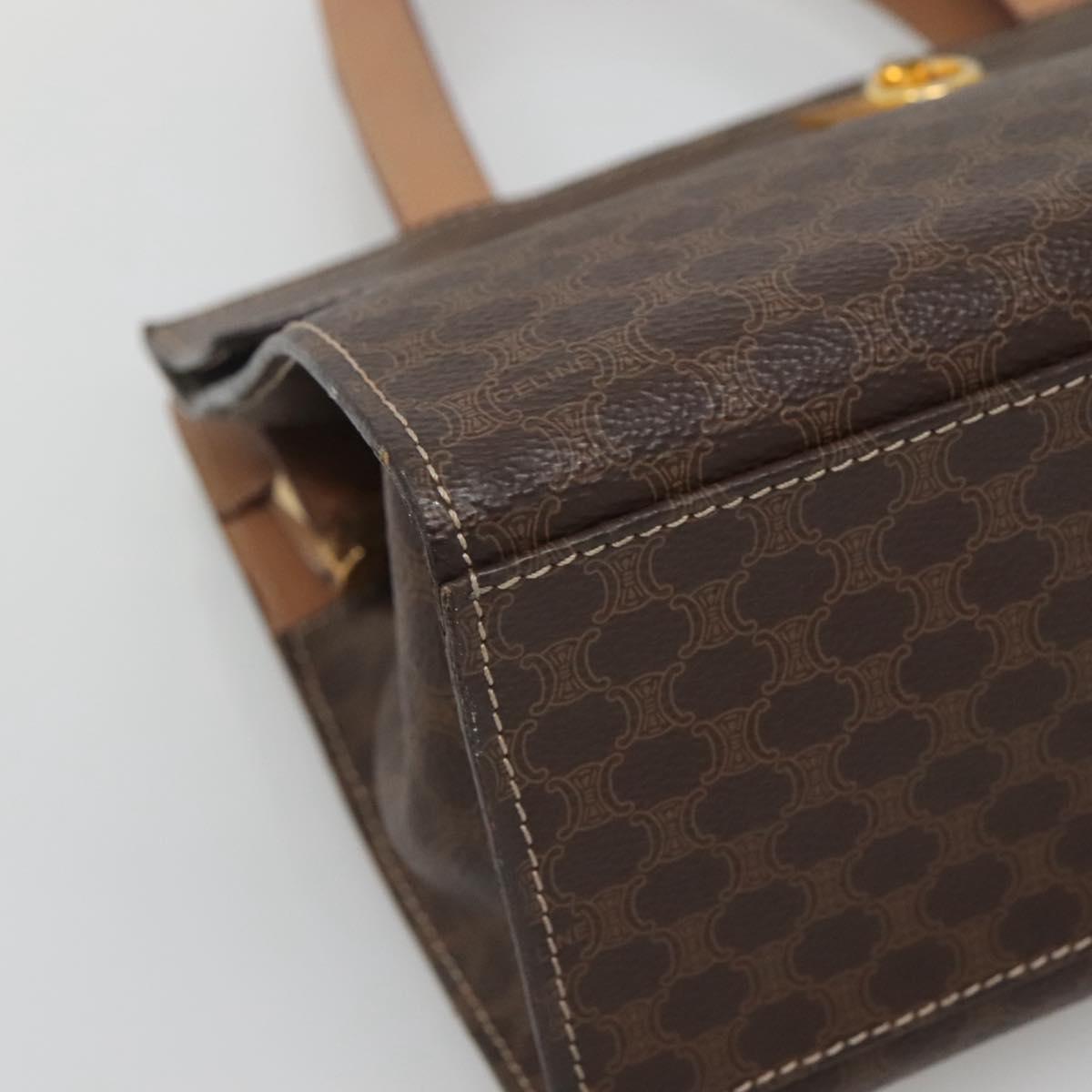 CELINE Macadam Canvas Hand Bag PVC Leather 2way Brown Gold Auth 123320