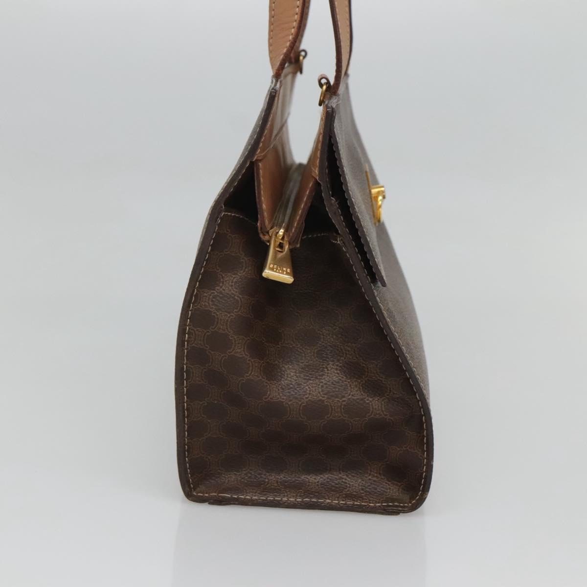 CELINE Macadam Canvas Hand Bag PVC Leather 2way Brown Gold Auth 123320