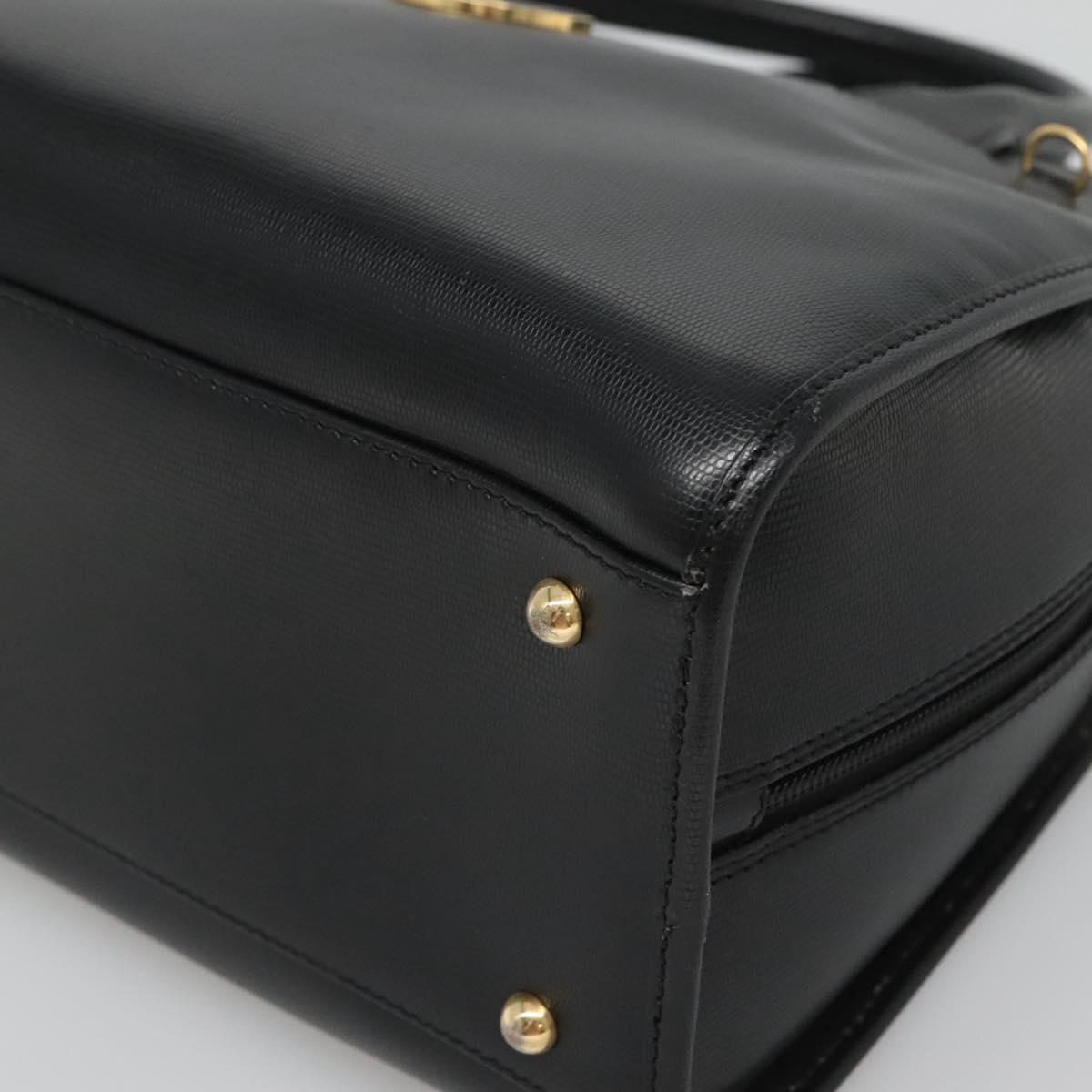 CELINE Hand Bag Leather 2way Black Gold Auth 123321