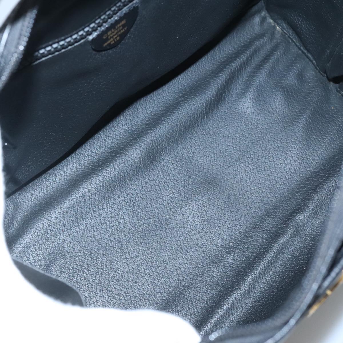 CELINE Hand Bag Leather 2way Black Gold Auth 123321