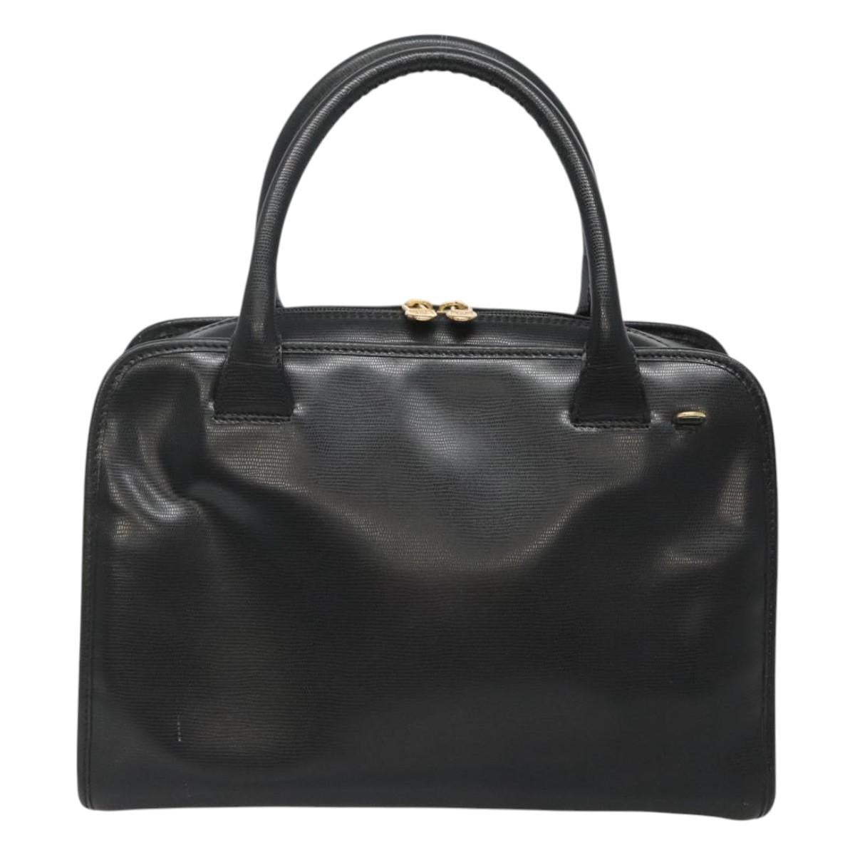 CELINE Hand Bag Leather 2way Black Gold Auth 123321