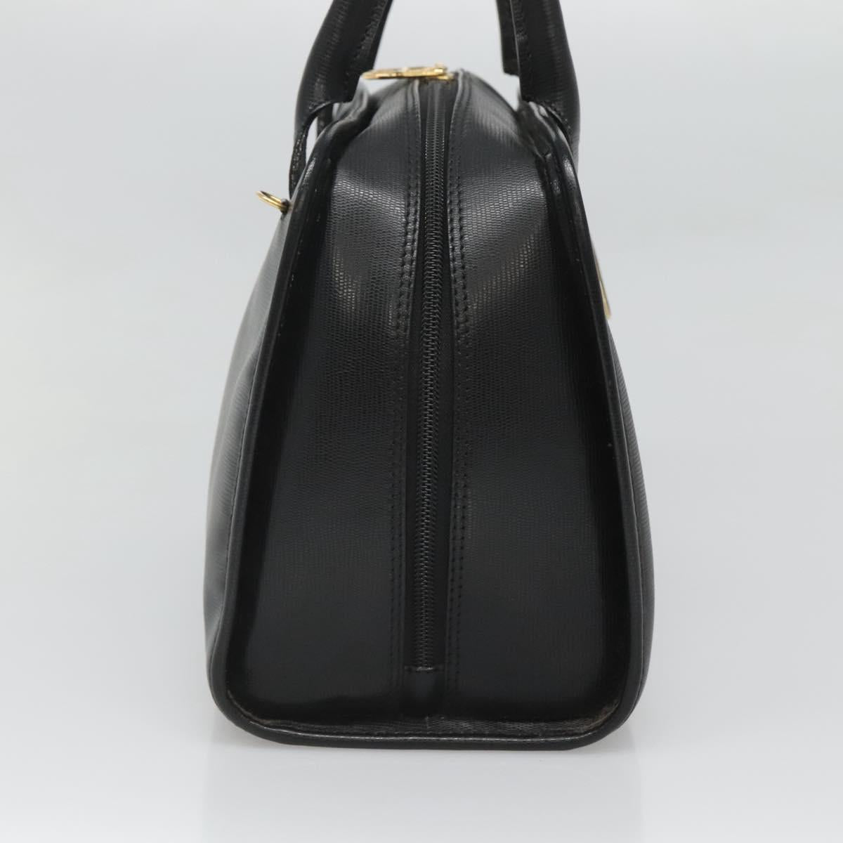 CELINE Hand Bag Leather 2way Black Gold Auth 123321