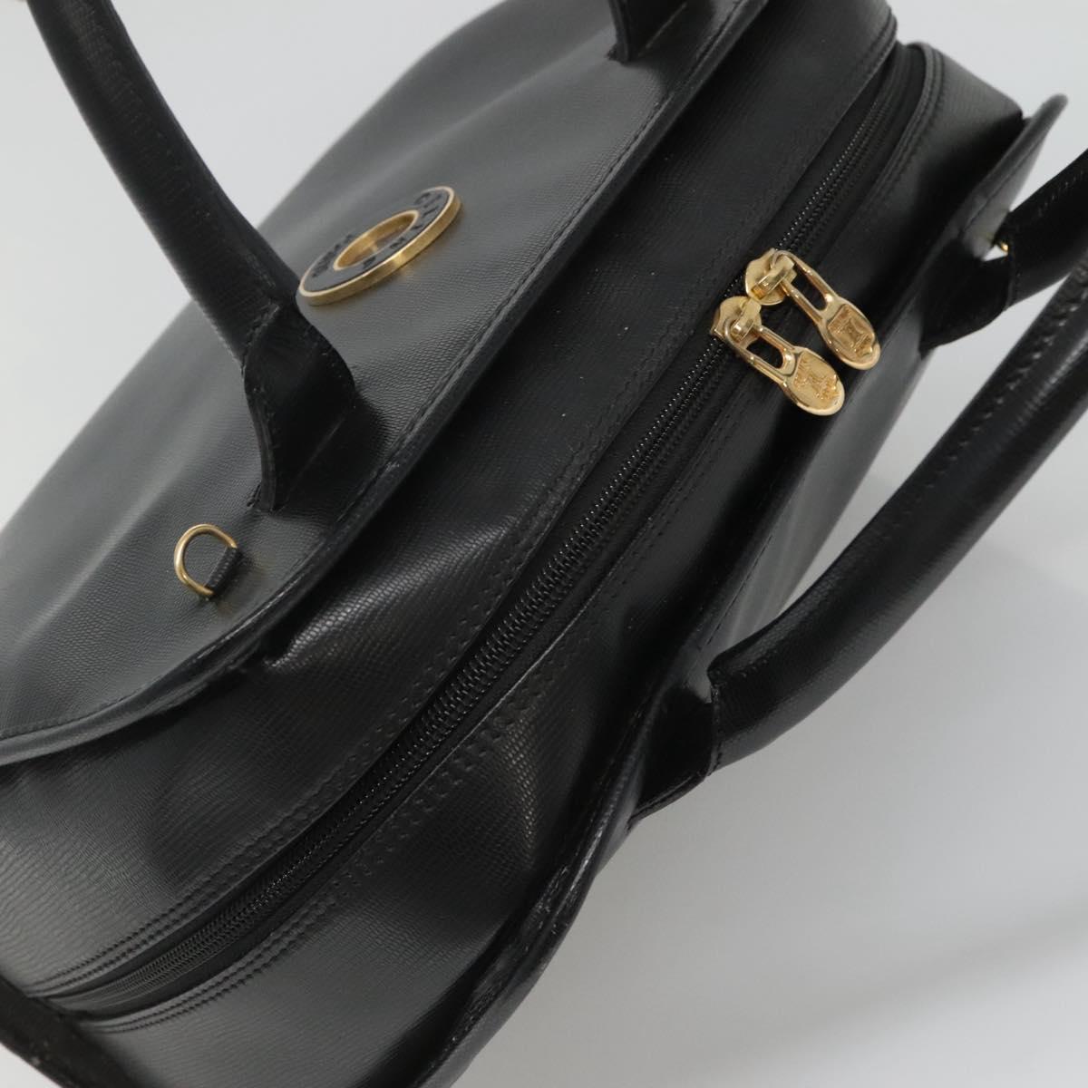 CELINE Hand Bag Leather 2way Black Gold Auth 123321