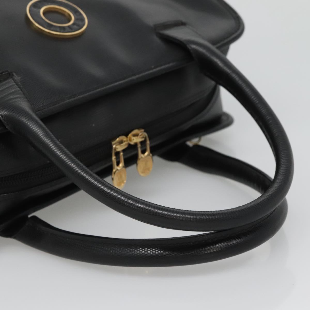 CELINE Hand Bag Leather 2way Black Gold Auth 123321