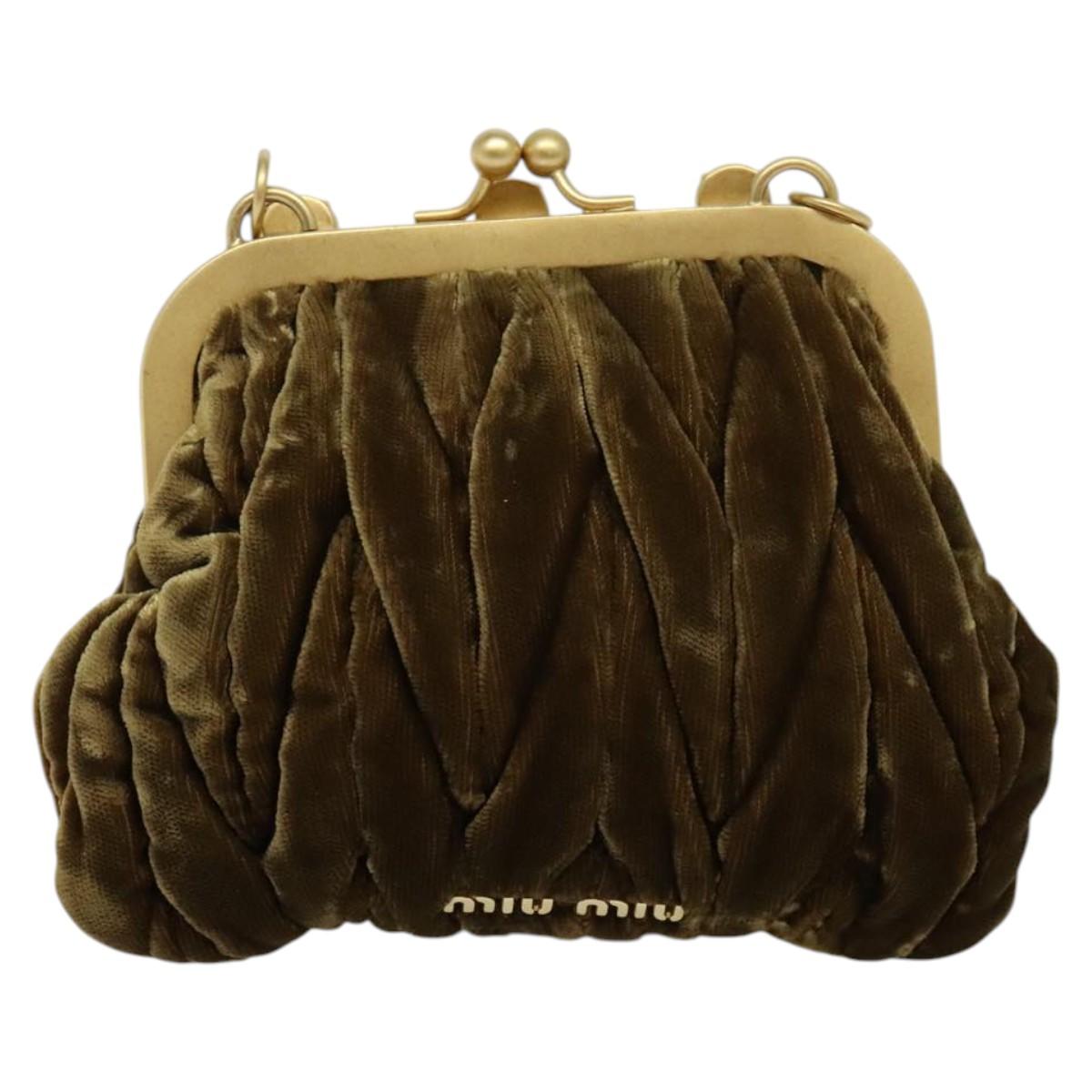 Miu Miu Matelasse Chain Shoulder Bag Velor Brown Gold Auth 123328