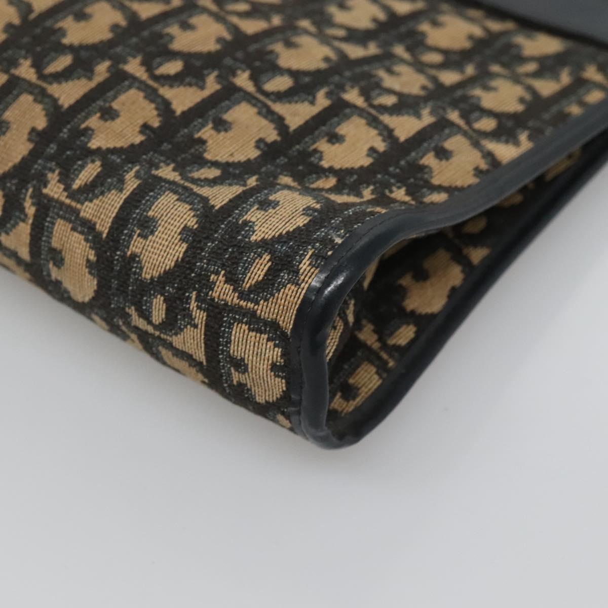 Christian Dior Trotter Canvas Shoulder Bag Navy Gold Auth 123357