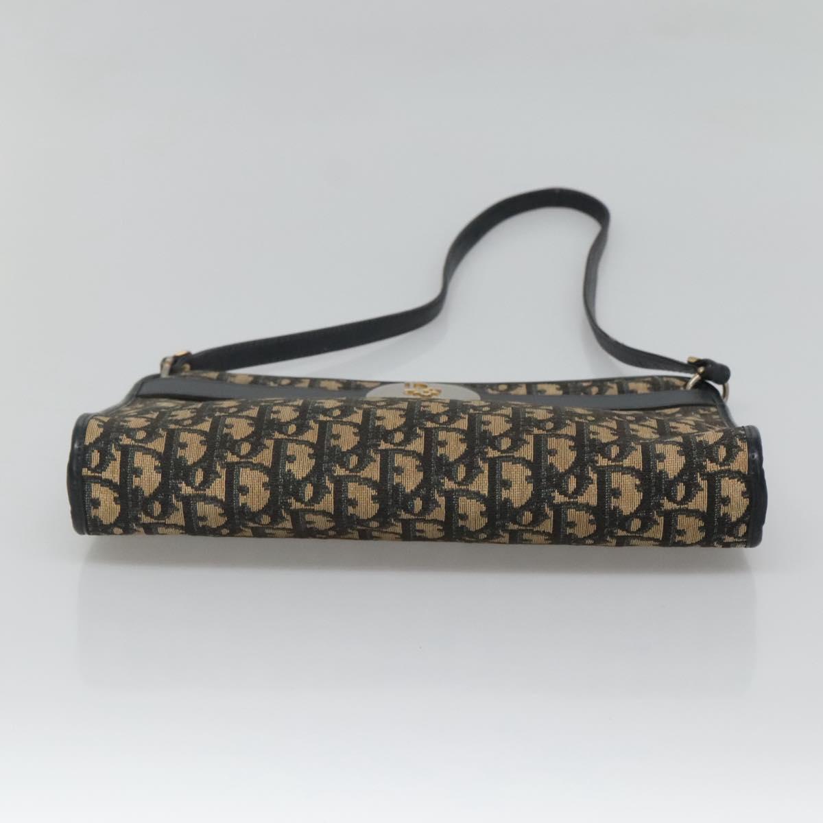 Christian Dior Trotter Canvas Shoulder Bag Navy Gold Auth 123357