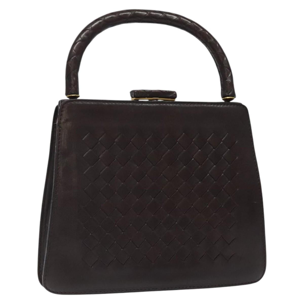 BOTTEGA VENETA INTRECCIATO Hand Bag Leather Brown Gold Auth 123359A