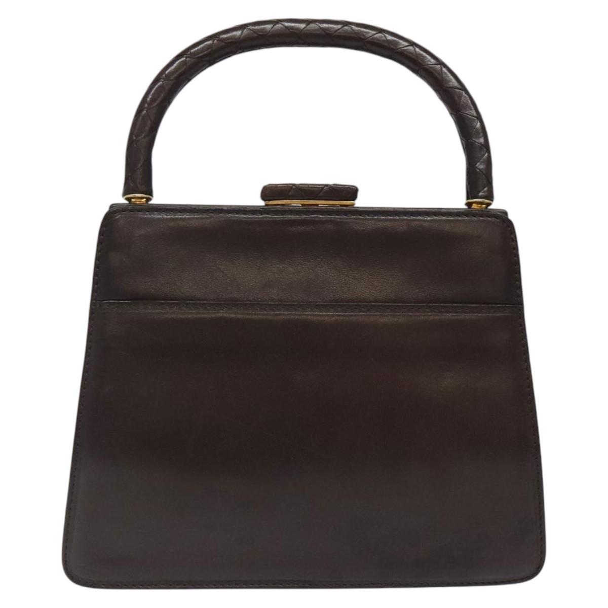 BOTTEGA VENETA INTRECCIATO Hand Bag Leather Brown Gold Auth 123359A