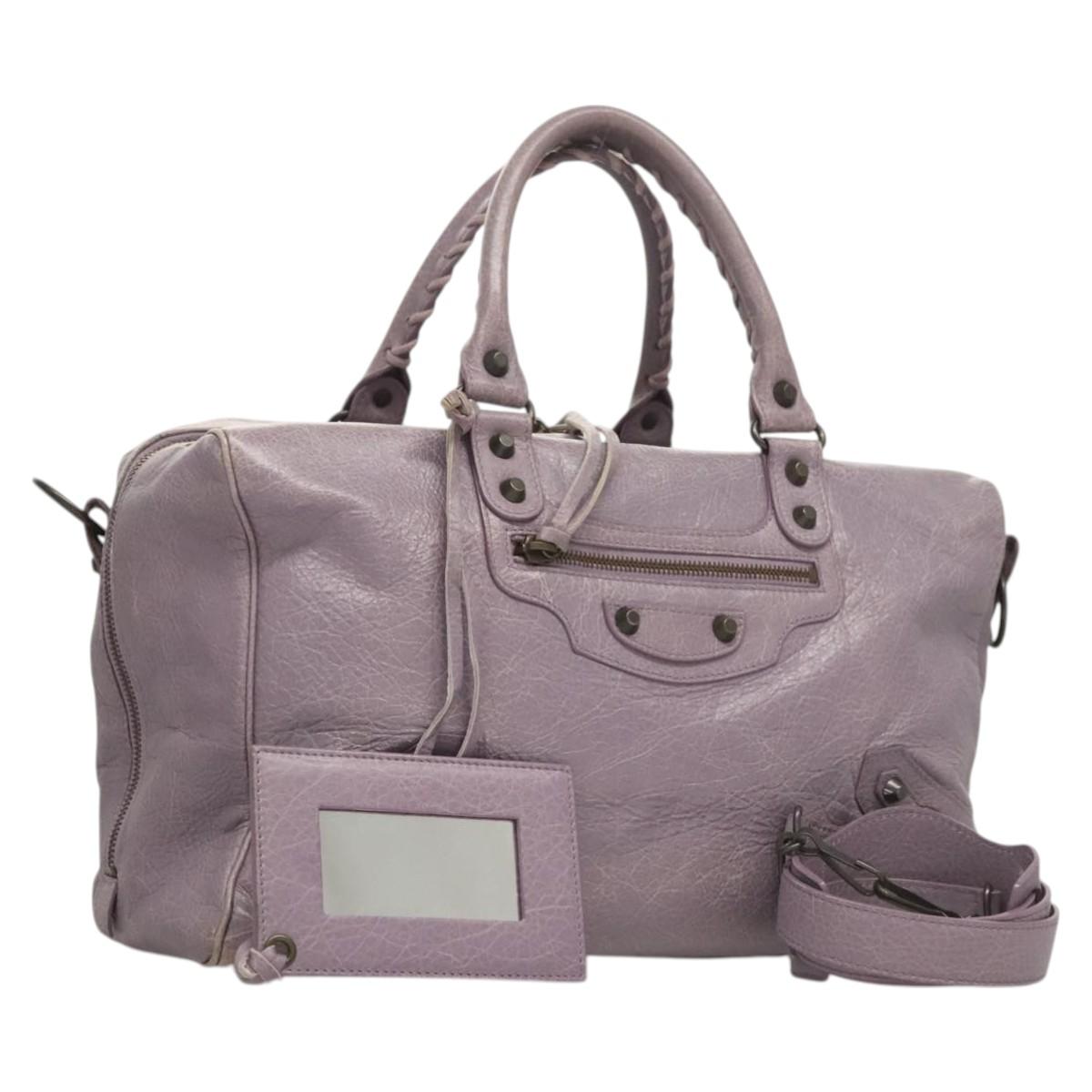 BALENCIAGA Classic Polly Hand Bag Leather 2way Purple 285345 Auth 123361