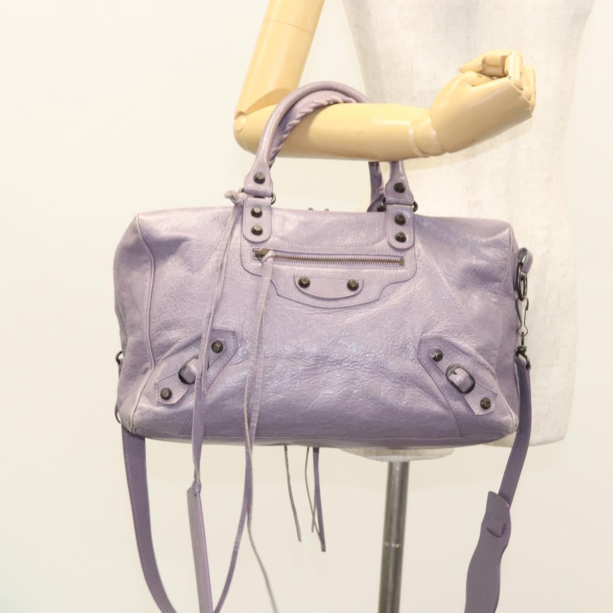 BALENCIAGA Classic Polly Hand Bag Leather 2way Purple 285345 Auth 123361