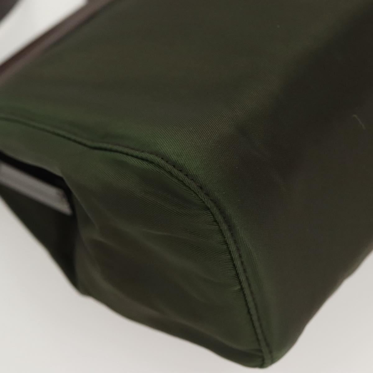PRADA Shoulder Bag Nylon Khaki Silver Auth 123373