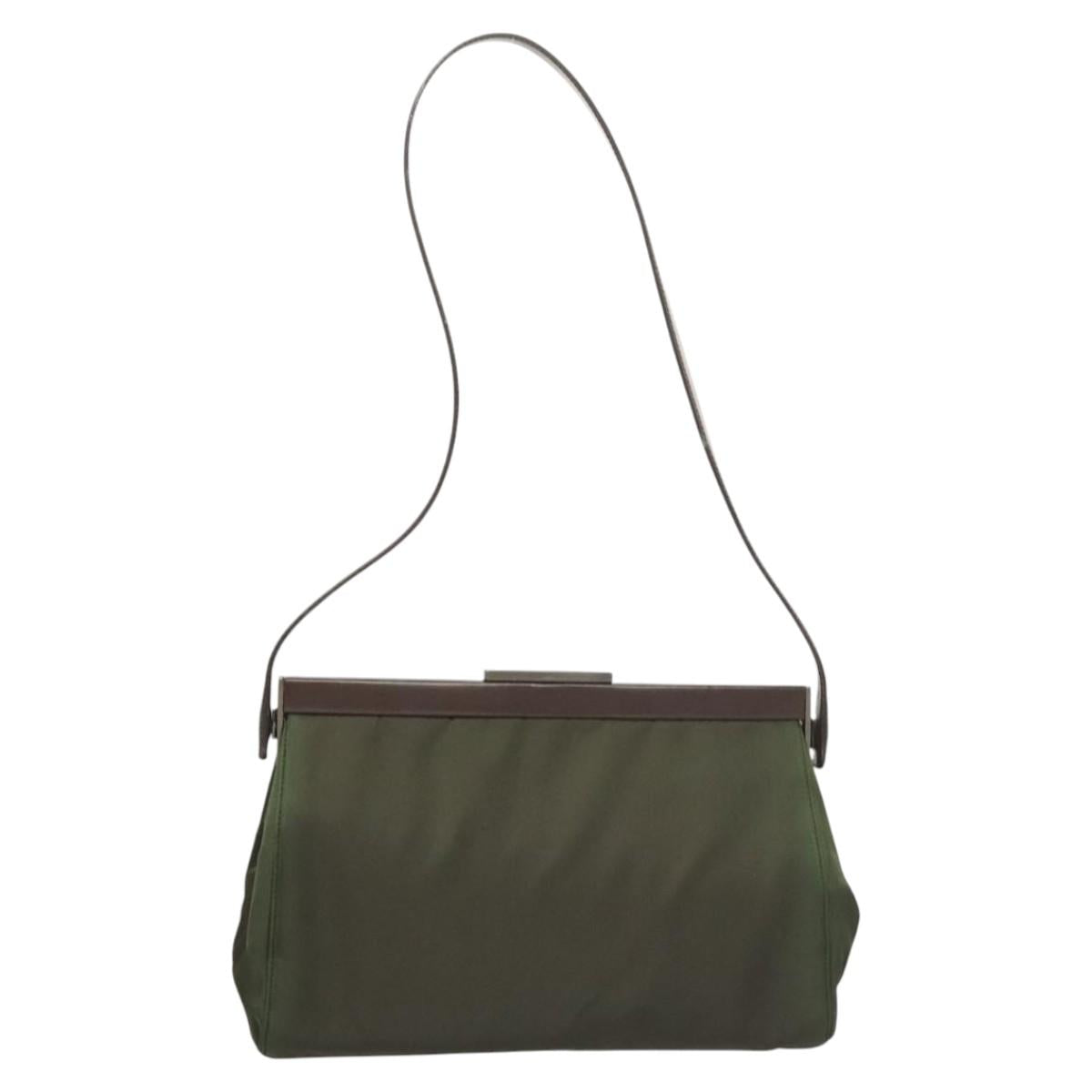 PRADA Shoulder Bag Nylon Khaki Silver Auth 123373