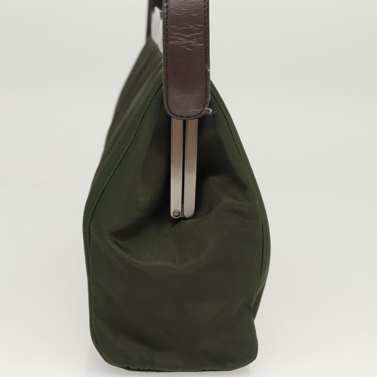 PRADA Shoulder Bag Nylon Khaki Silver Auth 123373