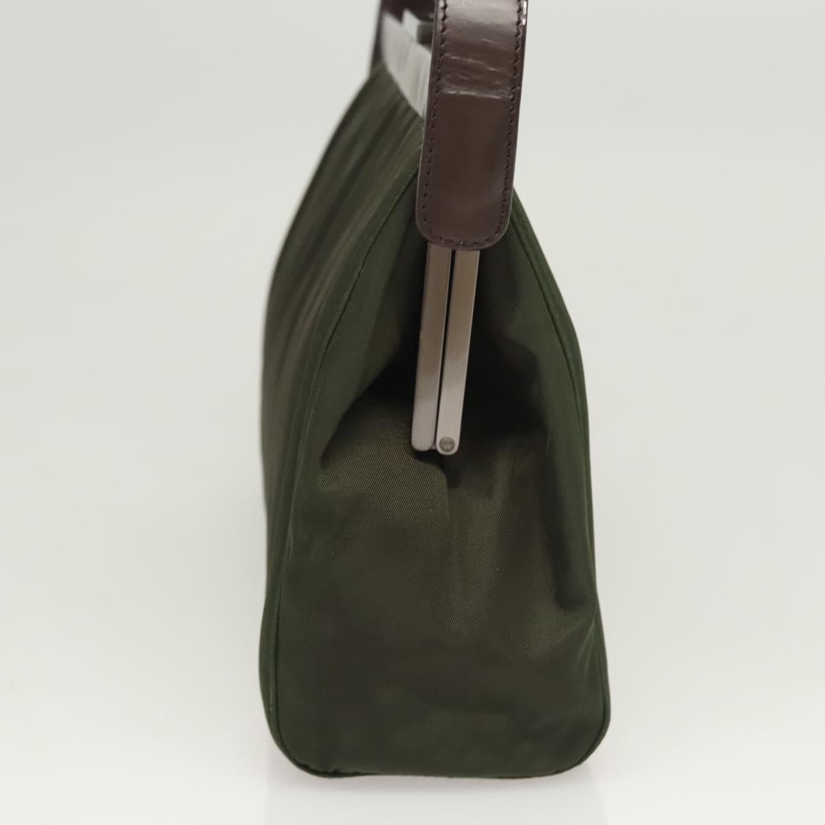 PRADA Shoulder Bag Nylon Khaki Silver Auth 123373