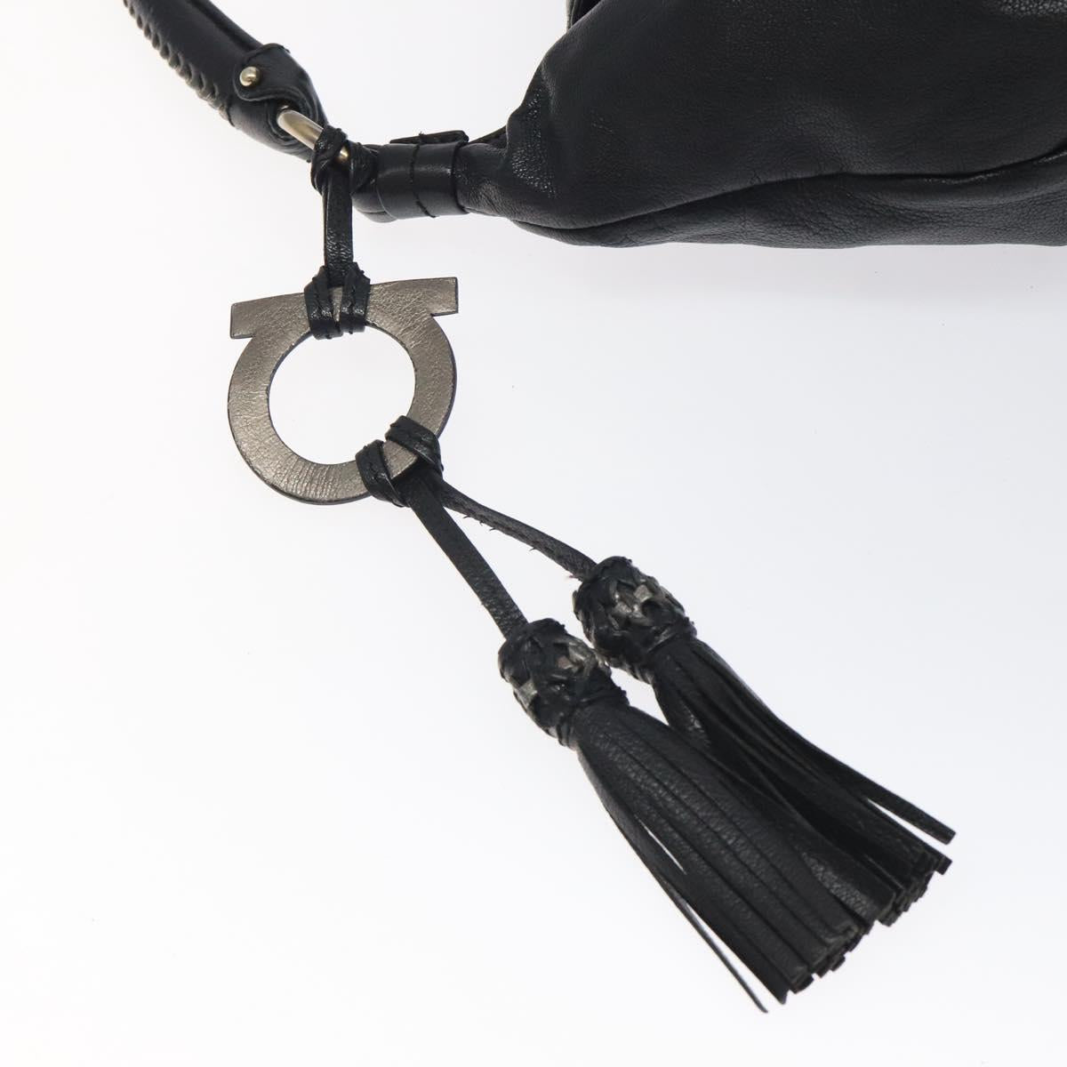 Salvatore Ferragamo Shoulder Bag Leather Black Silver Auth 123376