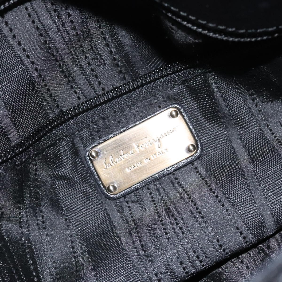 Salvatore Ferragamo Shoulder Bag Leather Black Silver Auth 123376