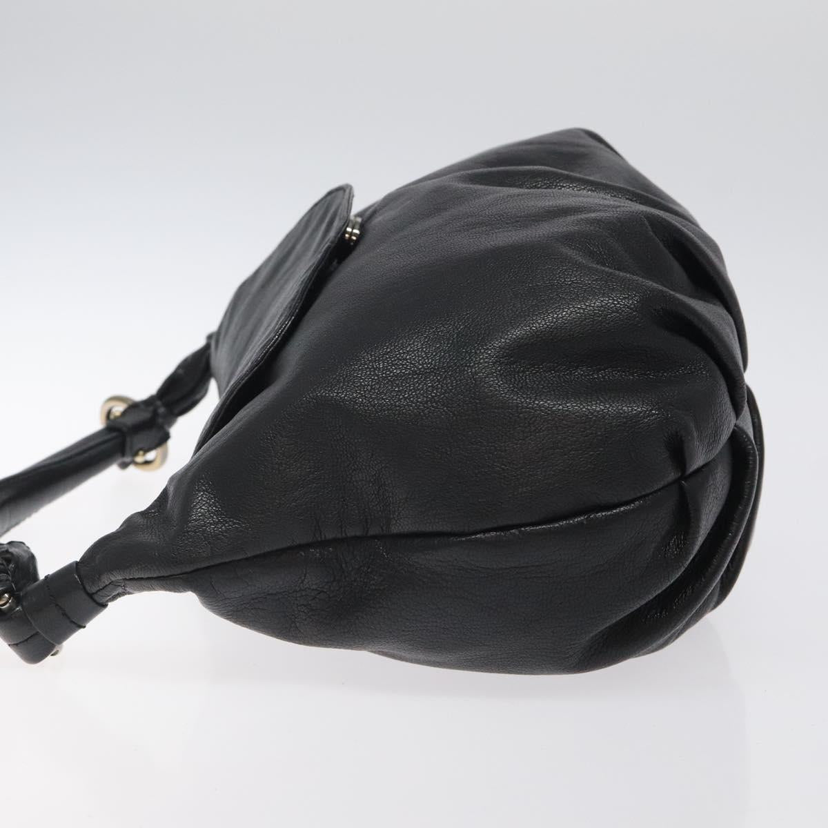 Salvatore Ferragamo Shoulder Bag Leather Black Silver Auth 123376