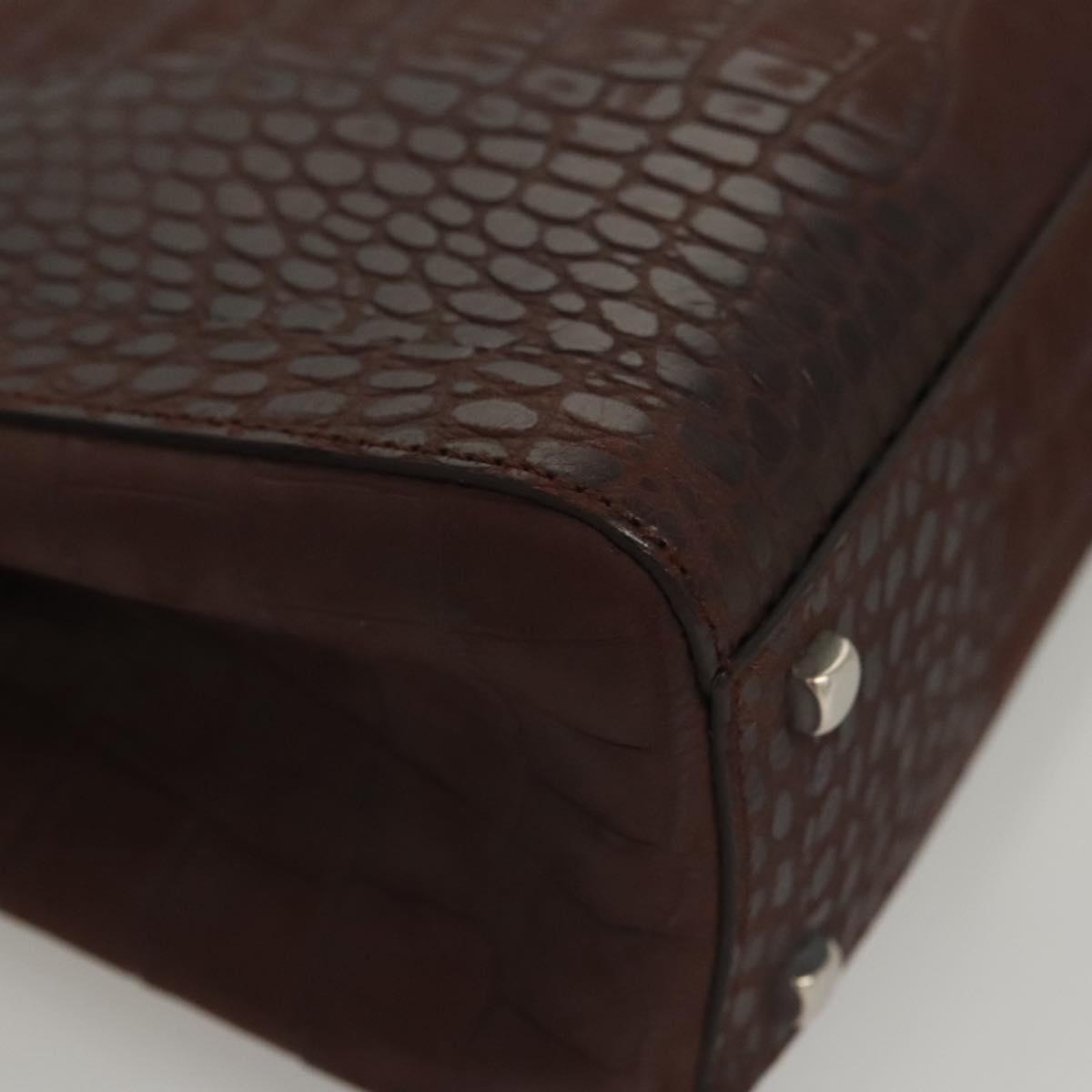 Salvatore Ferragamo Hand Bag Leather Brown Silver Auth 123377