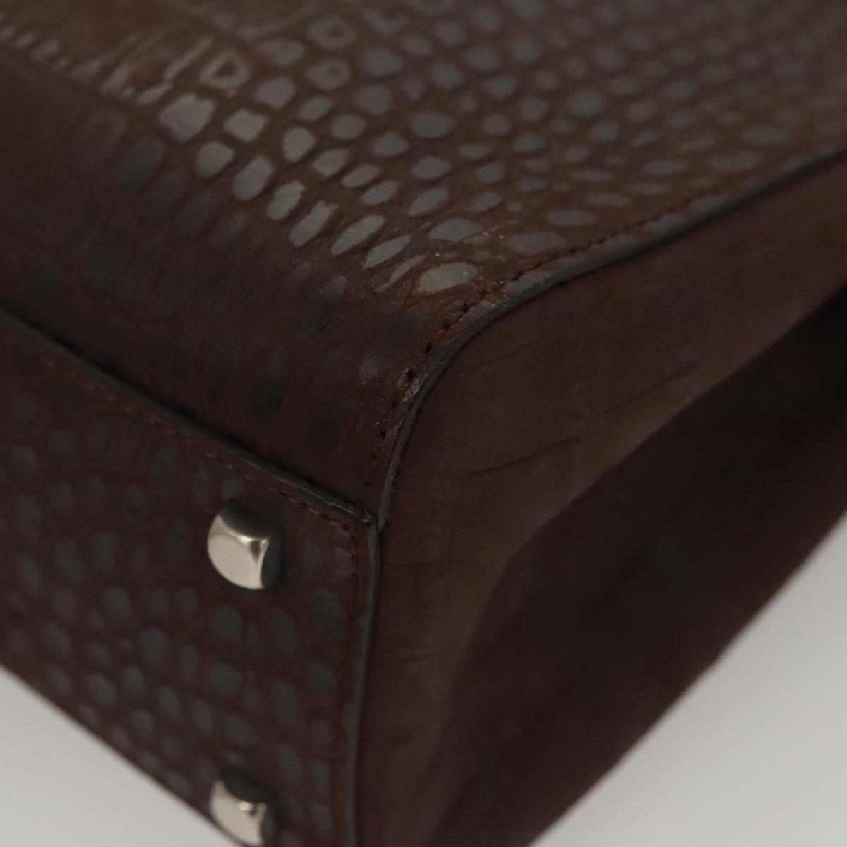 Salvatore Ferragamo Hand Bag Leather Brown Silver Auth 123377