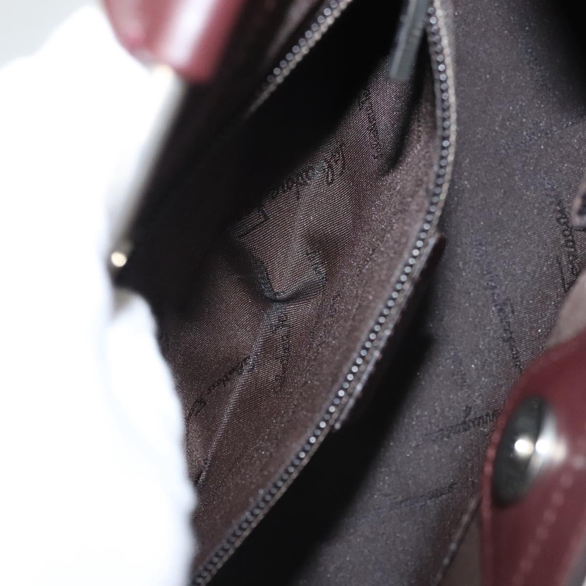 Salvatore Ferragamo Hand Bag Leather Brown Silver Auth 123377