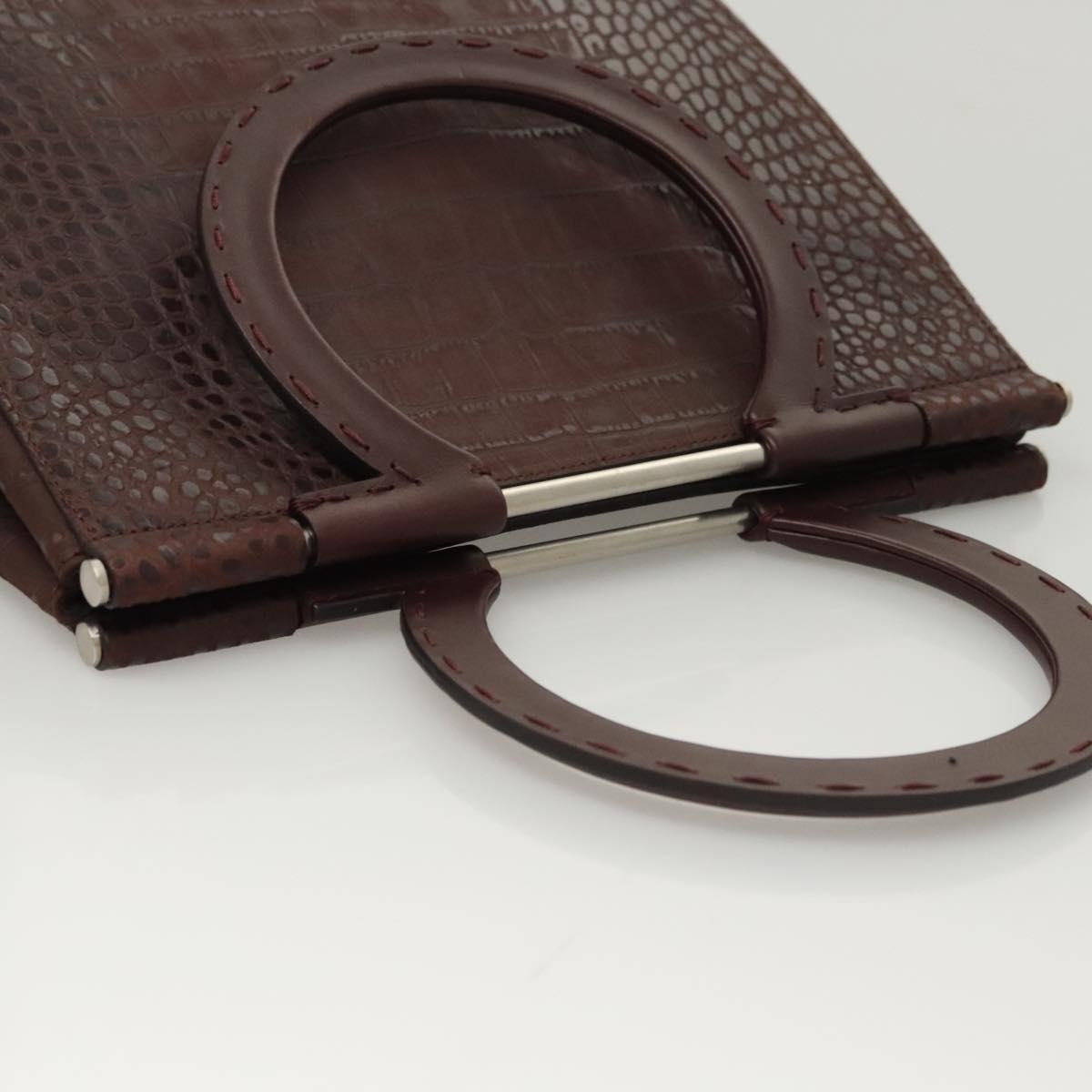 Salvatore Ferragamo Hand Bag Leather Brown Silver Auth 123377