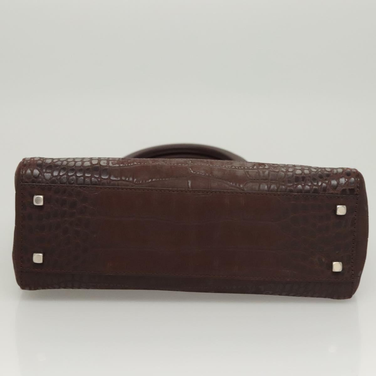 Salvatore Ferragamo Hand Bag Leather Brown Silver Auth 123377