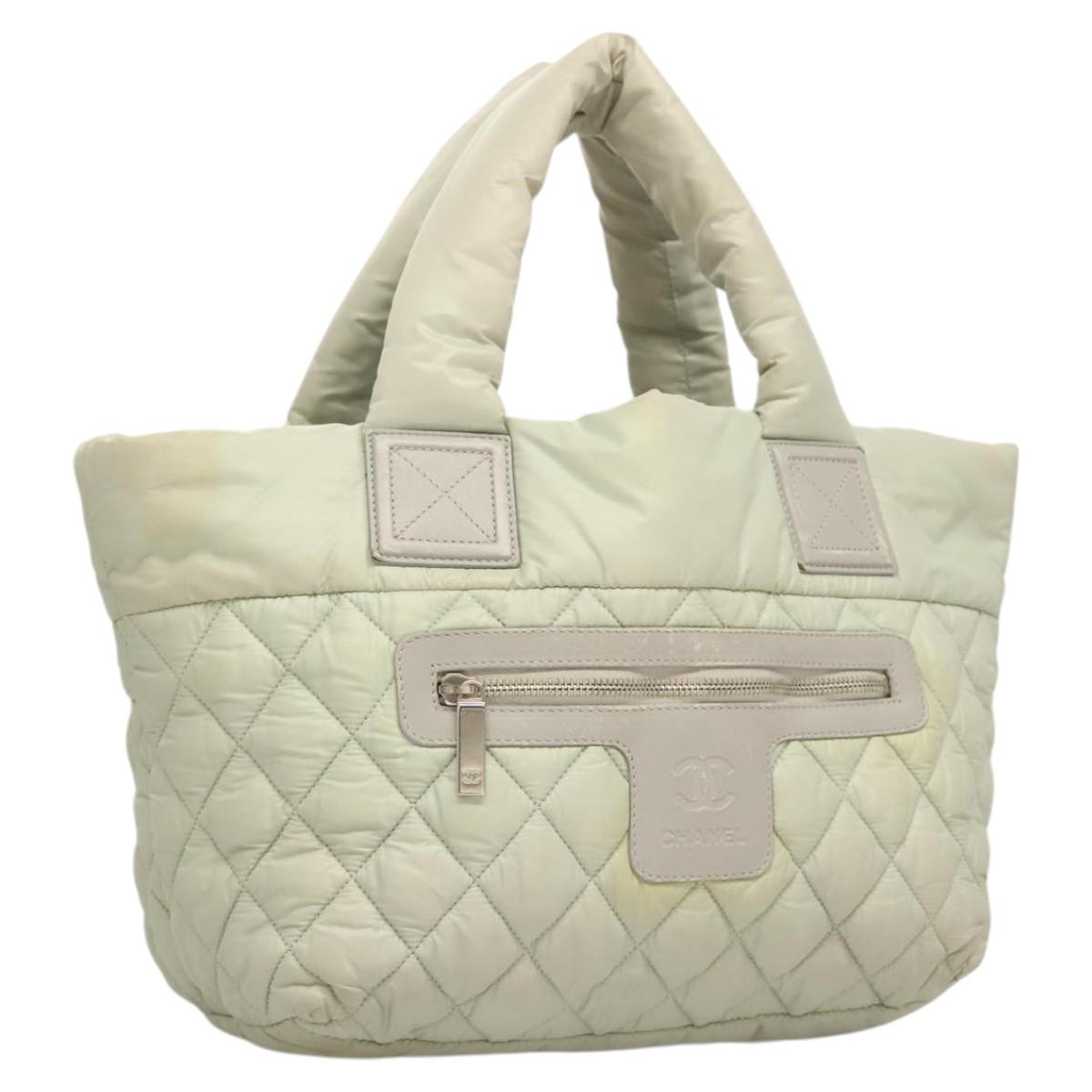 CHANEL Cococoon Hand Bag Nylon Gray Silver CC Auth 123385