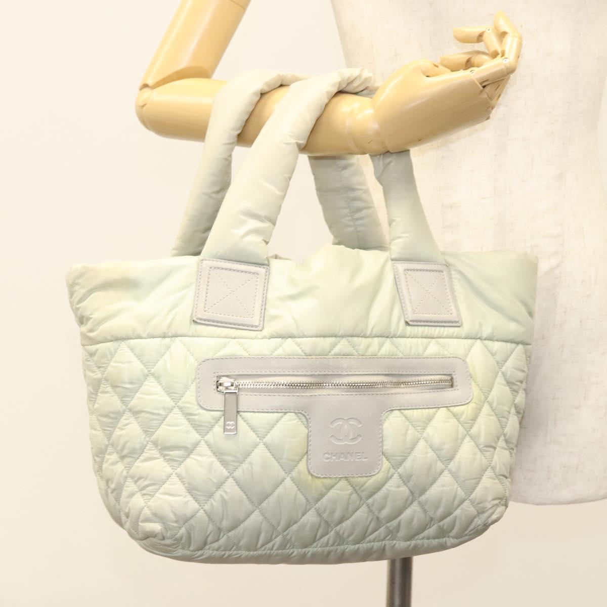 CHANEL Cococoon Hand Bag Nylon Gray Silver CC Auth 123385
